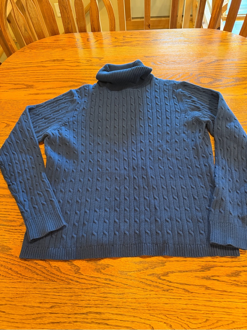 Eddie Bauer Blue Cable Knit Turtle Neck Sweater Large